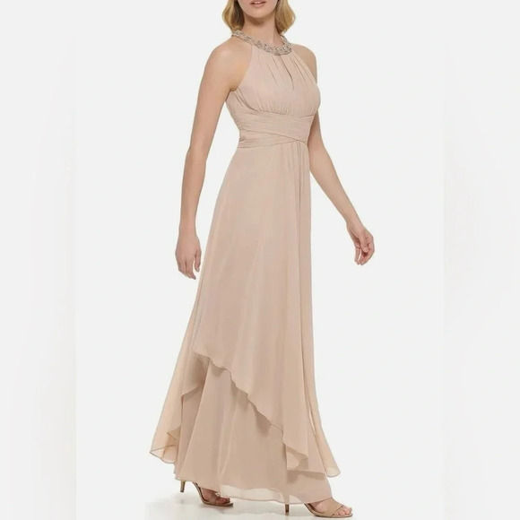 NWT Eliza J Halter Neck Sleeveless Chiffon Gown Dress Size 10 - Picture 10 of 11